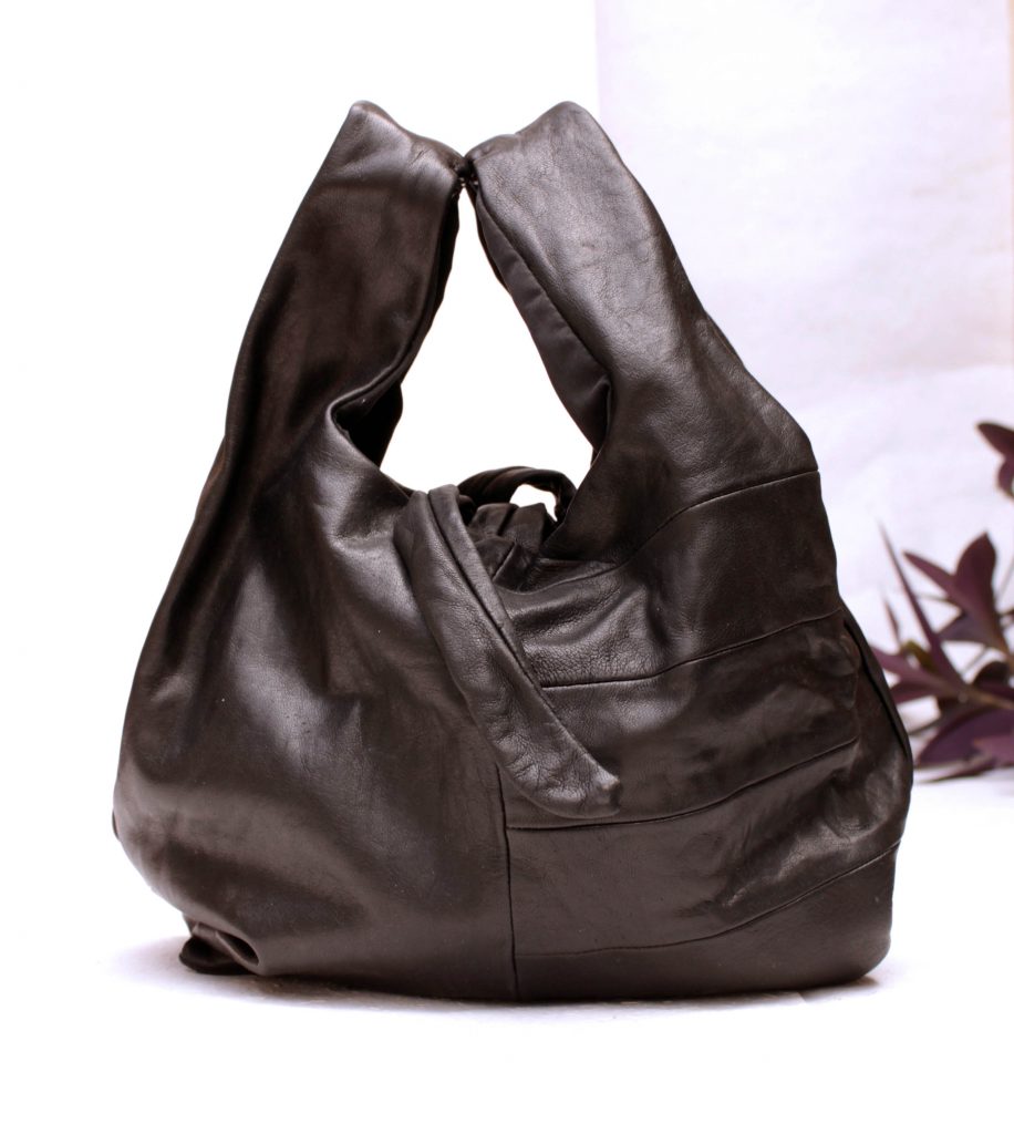 Black soft leather handbag