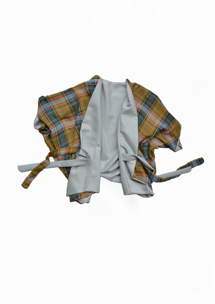 Reversible green check japanese style vest